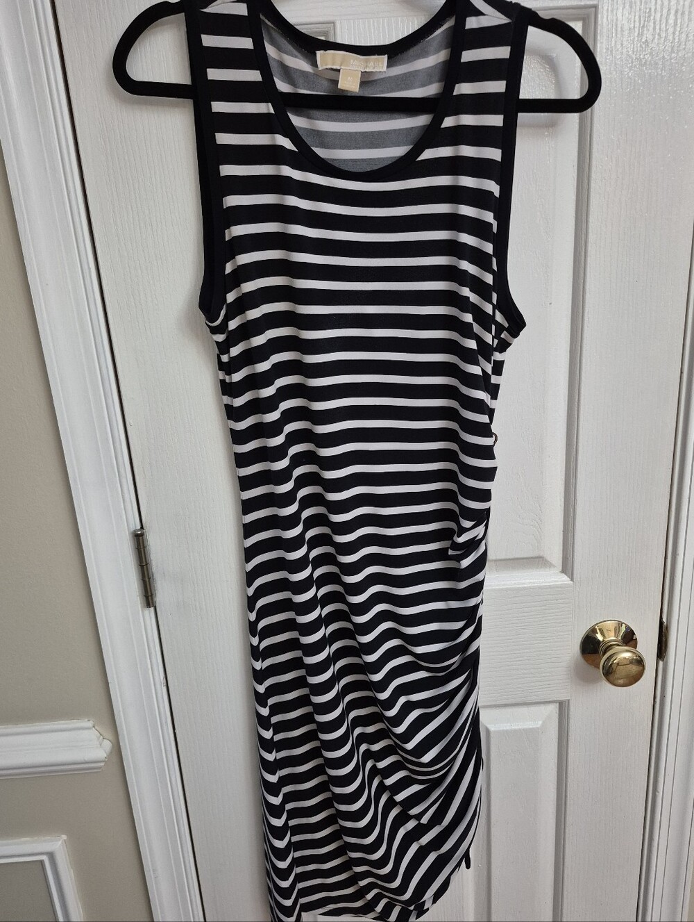 MICHAEL Michael Kors Black White Striped Side Cinch Ruched Tank Dress Medium